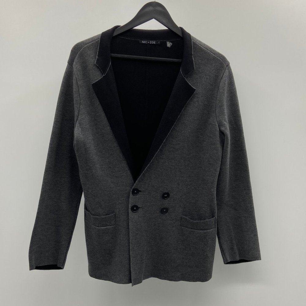 Nic + Zoe Double Breasted Gray & Black Jacket - L